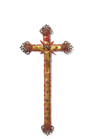 Krucifiks, Trapani, første halvdel af det 17. århundrede (forgyldt-kobber, bronze, sølv og koral) af Italian School