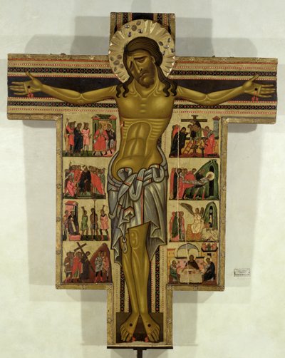 Korsfæstelse med historier om lidenskaben, Lucca-skolen (tempera på panel) af Italian School