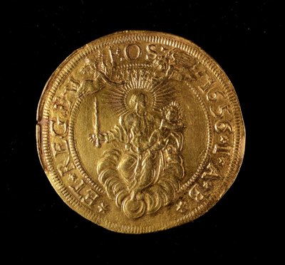 Republikkens geners valuta: 12,5 guld dobbeltmønt. Diameter 61 mm. 1656. Tilbage. Genes Museums of Strada Nuova (inv. 6453) af Italian School