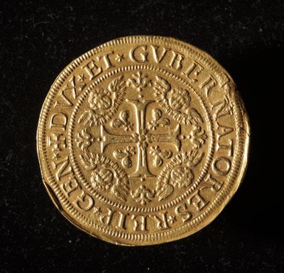 Republikkens geners valuta: 12,5 guld dobbeltmønt. Diameter 61 mm. 1656. Forside. Genes Museums of Strada Nuova (inv. 6453) af Italian School