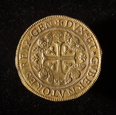 Republikkens geners valuta: 12,5 guld dobbeltmønt. Diameter 61 mm. 1656. foran. Genes Museums of Strada Nuova (inv. 6456) af Italian School