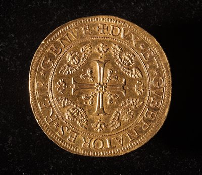 Republikken Genes valuta: 25 guld-dobbeltmønter. Diam.52,5 mm. 1694. Forside. Genes Museums of Strada Nuova (inv. 6457) af Italian School