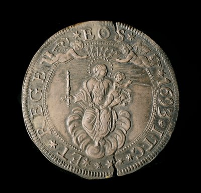 Republikkens geners valuta: ECU bred i sølv. Diam. 61 mm. 1693. tilbage. Genes Musei di Strada Nuova (inv, M7097) af Italian School