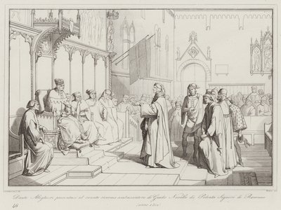 Dante Allighieri præsenterede sig for senatet som ambassadør for Guido Novello af Polenta, Lord of Ravenna af Italian School