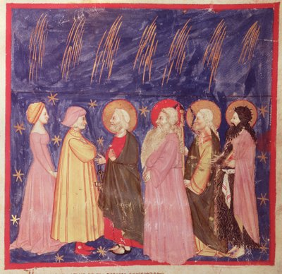 Dante og Beatrice med paradisets hellige, fra Den guddommelige komedie af Dante Alighieri (1265-1321) af Italian School