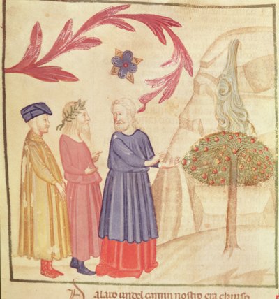 Dante og Virgil (70-19 f.Kr.) i det terrestriske paradis, fra Den guddommelige komedie af Dante Alighieri (1265-1321) af Italian School
