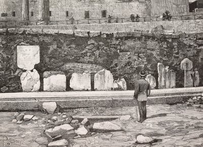 Dekorativ halvcykel i Forum Romanum, Rom, Italien, gravering fra tegning af Dante Paolocci, fra L