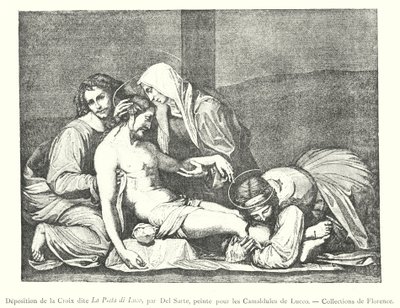 Afsætning af korset kendt som La Pieta di Luco, af Del Sarte, malet for Camaldolese fra Lucco, Firenzes samlinger (gravering) af Italian School