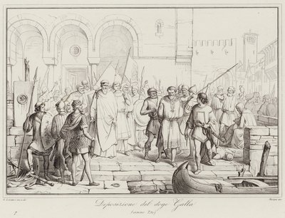 Deposition of Doge Galla, 750 (gravering) af Italian School