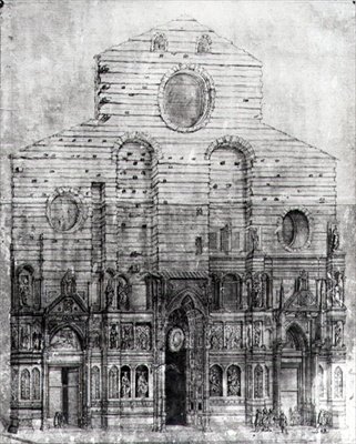 Design af facaden af Santa Maria del Fiore eller Duomo, Firenze (pen og blæk på papir) (sh foto) af Italian School