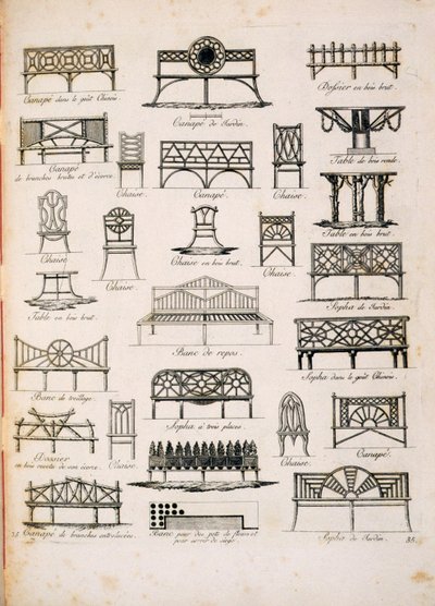 Design til havesæder, fra A Compendium of Drawings, af J.G. Grohmann, udgivet 1805 af Italian School