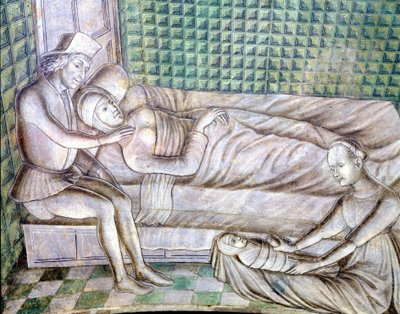 Detalje af en fresko af slottet Roccabianca i Parma fra 1480, i dag på Castello Sforzesco i Milano. Den repræsenterer historien om Griselda, taget fra en novelle fra Giovanni Boccacios "Decameron" (1313 - 1375). (Grisélidis). Dette er stoen af Italian School