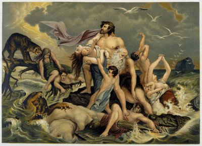 Déluge - i "Den gyldne klassiske bibel: historie om guddommelig åbenbaring i det gamle og i den nye stræben" "af Giovanni Ladislao Sykora (bd. 1), oversat af Don Clemente Benetti. (italiensk bibel) af Italian School