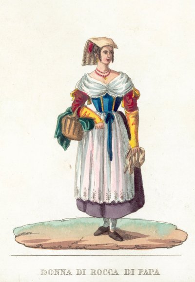Donna Di Rocca Di Papa (farvet gravering) af Italian School