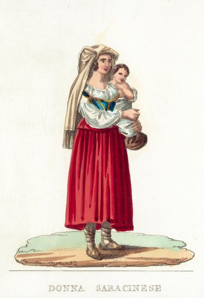 Donna Saracinese (farvet gravering) af Italian School