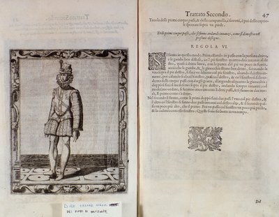 Dobbeltside af Le Gratie dAmore (Le Grazie dAmore) af den italienske danser Cesare Negri kaldet Il Trombone (1536-1604), traktat om dans af Italian School