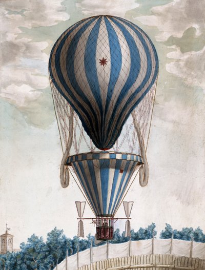Tidlig varmluftsballon under flyvning af Italian School