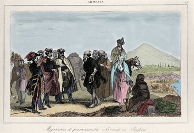 Emigration af armeniere til Rusland. 1800-tals gravering af Italian School