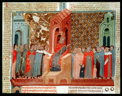 Kejser Justinian (483-565) og hans hof, fra Justinianus Institutiones af Italian School
