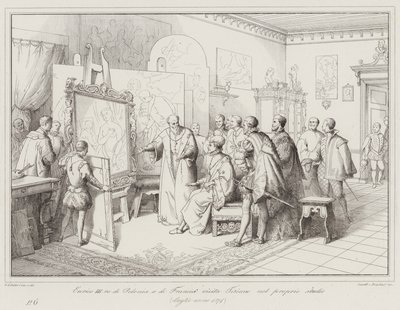 Henrik III, konge af Polen og Frankrig, besøger Titian i sit atelier af Italian School