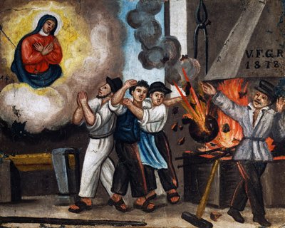 Eksplosion på arbejde, ex-voto af Italian School