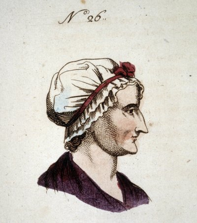 Figur nummer 26, der repræsenterer ansigtet af en kvinde i "" Den bærbare Lavater: o Lad det være et kompendium af kunsten at genkende mænd ved ansigtets træk "" (eller "" Lommevask: Abrege de dell