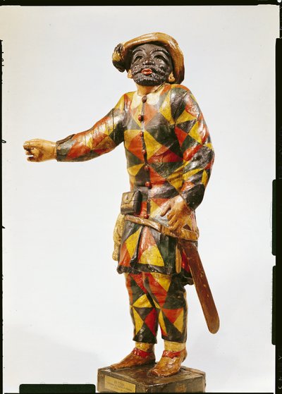 Harlekinfigur fra Seraphin Theatre (polykromt træ) af Italian School