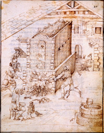 Affyring af en tidlig ovn, ca. 1630