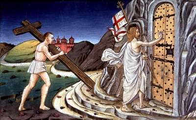 Fol.125va Efter sin død vender Kristus sig for at føre de retfærdiges sjæle ind i paradis (vellum) af Italian School