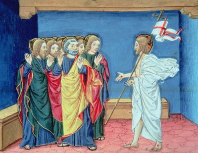 Fol.132va Den opstandne Kristus viser disciplene sine hænder og såret i siden (vellum) af Italian School
