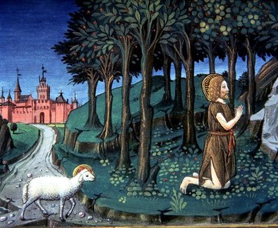 Fol.143v St. Johannes Døberen beder i ørkenen (vellum) af Italian School