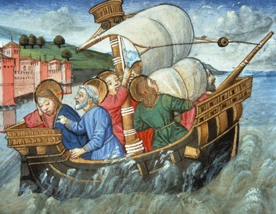 Fol.49v Storm i Det Tiberiske Hav (vellum) af Italian School