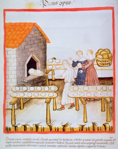 Fol.63v Bagning af brunt brød, illustration fra Tacuinum Sanitatis af Italian School