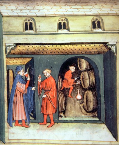 Fol.86v Lagret frugtvin, illustration fra Tacuinum Santiatis Codex Vindobonensis af Italian School
