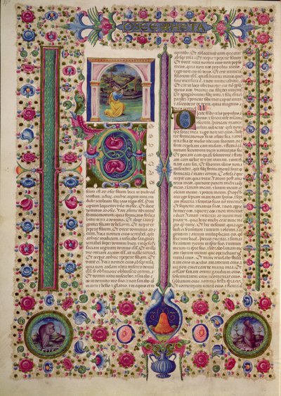 Fol.87v Åbning af profeten Hoseas Bog (en mindre profet, der prædiker mod afgudsdyrkende jøder), fra Borso d