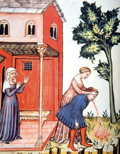 Fol.99v Throwing Up, illustration fra Tacuinum Santiatis Codex Vindobonensis af Italian School