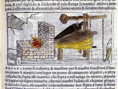 Forge - i "Pirotechnia"" af Biringuccio af Italian School