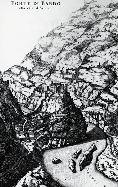 Fort Bard, gravering fra The Savoy Theatre af Italian School