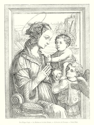 Fra Filippo Lippi, Madonnaen og det guddommelige barn, Firenzes samling, Palazzo Pitti (gravering) af Italian School