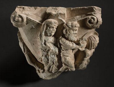 Fragment af en hovedstad med scener fra Marias spæde barndom, værksted i Monopoli-katedralen, begyndelsen af 1100-tallet af Italian School