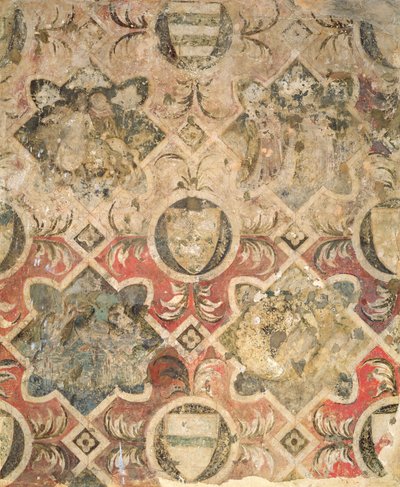 Fragment af en fresco dekoreret med våbenskjolde af Italian School