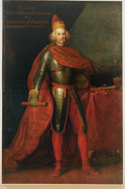 Francesco Morosini, Doge af Venedig, udmærkede sig i krigene mod tyrkerne ... (maleri på lærred) af Italian School