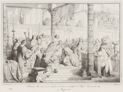 Francesco Morosini, modtager pileus og stoccoen sendt til ham af pave Alexander VIII af Italian School