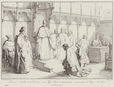 Francesco Novello II af Carrara og hans søn Francesco III beder om barmhjertighed fra dogen Michele Steno af Italian School