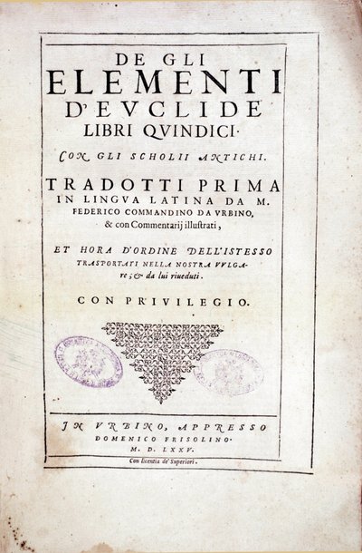 Frontispice af bind XV "Elementer" af den græske matematiker Euklid (3. århundrede f.Kr.) af Italian School