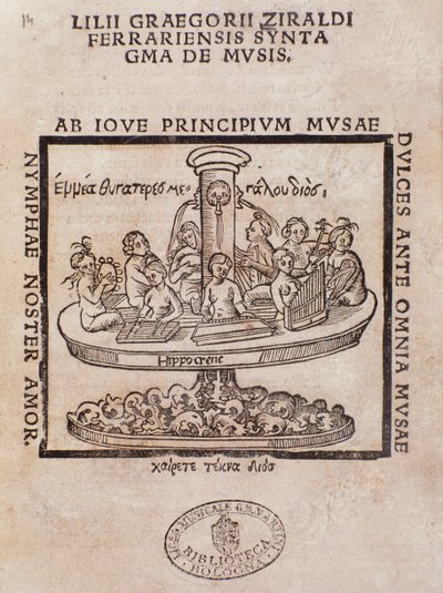 Frontispice af Lilii Gregorii Ziraldi Ferrariensis Syntagma De Mvsis af Giglio Gregorio Giraldi af Italian School