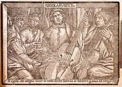 Frontispice af Regola Rubertina afhandling om viola da gamba af Silvestro Ganassi fra Fontego af Italian School