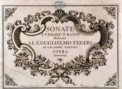 Frontispice af musikpartitur til Sonater af Giuseppe Tartini (litho) af Italian School