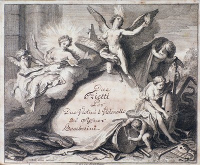Frontispice af musikpartitur af To triets for to violiner og cello af Luigi Boccherini af Italian School