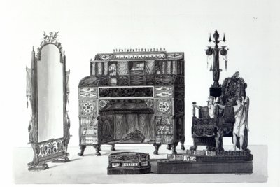 Møbler i græsk stil fra arkitektoniske dekorationer af Gaetano Landi, graveret af G. DArgenzio, 1810 af Italian School